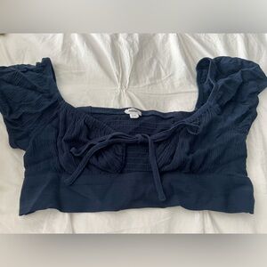 Navy Blue Ruched Crop Top-garage small